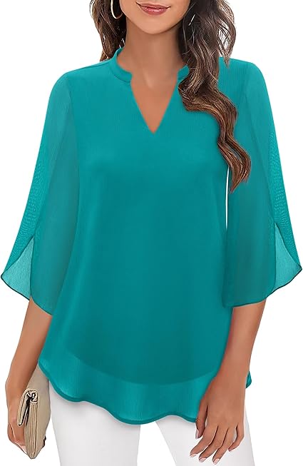 Marijana - Blusa De Gasa Con Cuello En V y Corte En A