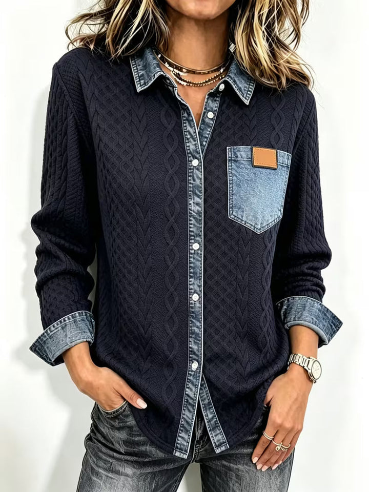 Leoora - Camisa De Manga Larga Con Bolsillos De Parche