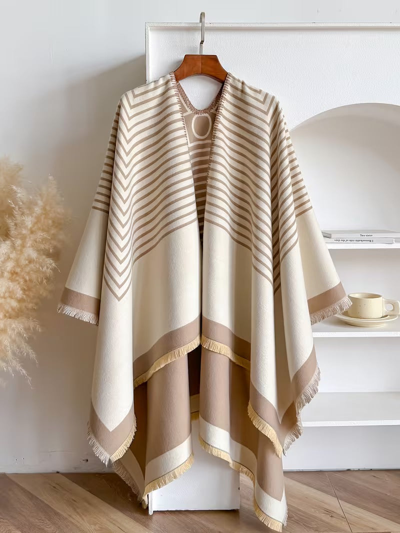 Taisija - Chal Reversible De Jacquard a Rayas En Imitación Cachemira