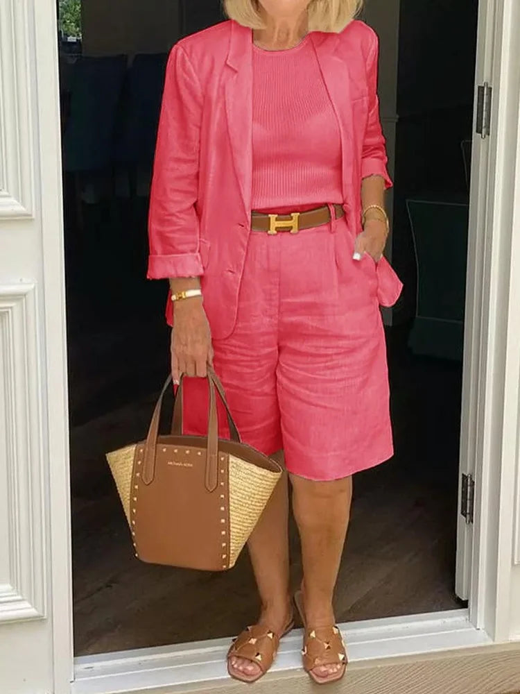 Leontina - Conjunto Informal De Blazer y Pantalones Cortos