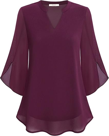 Marijana - Blusa De Gasa Con Cuello En V y Corte En A