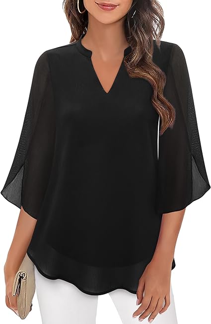 Marijana - Blusa De Gasa Con Cuello En V y Corte En A