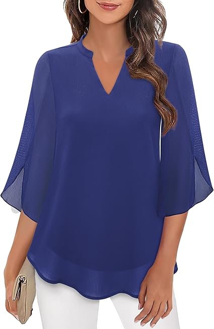 Marijana - Blusa De Gasa Con Cuello En V y Corte En A