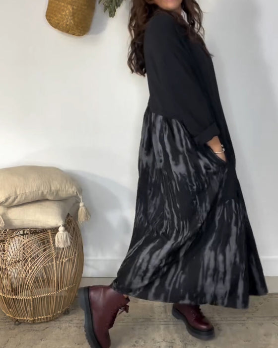 Dragica - Vestido De Cuello Redondo Con Estampado Irregular De Patchwork