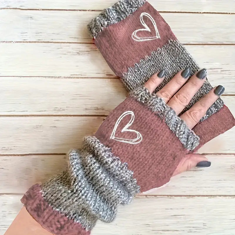 Eirlys - Guantes Sin Dedos De Punto Con Motivo De Corazón