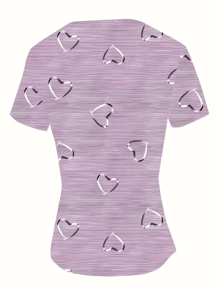 Emlyn - Top Moderno Con Cuello En V y Estampado De Corazones