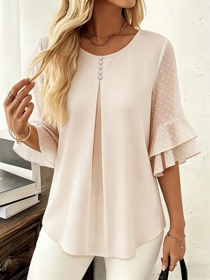 Hurley - Blusa de Cuello Redondo Con Mangas Transparentes Con Volantes