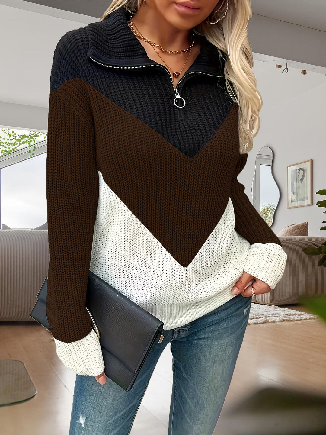 Fagina - Elegante Jersey De Punto Con Media Cremallera