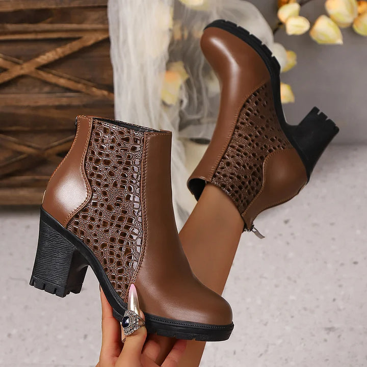 Yardenit - Bota De Tacón Grueso de Cuero Genuino