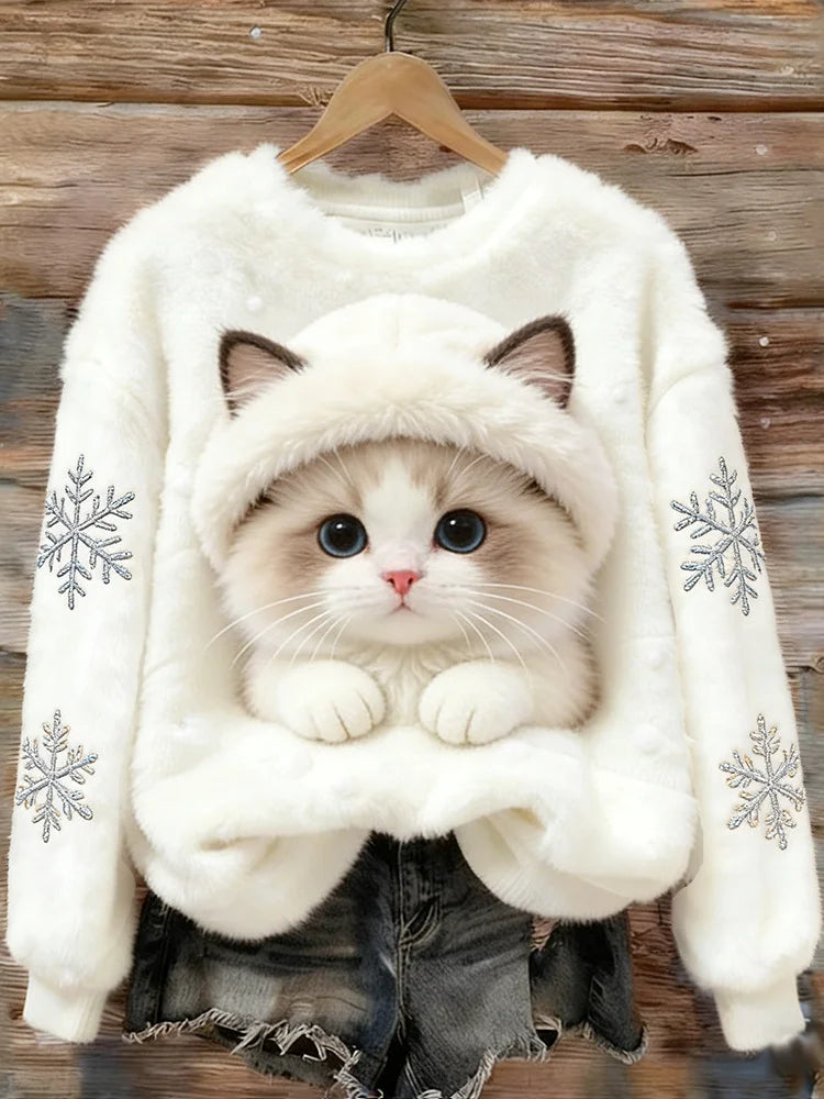 Nysiah - Sudadera de Franela Cómoda con Estampado Artístico de Gatos