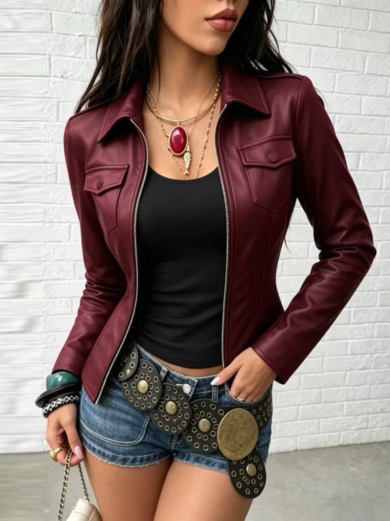 Shiona - Chaqueta De Cuero Con Bolsillos Delanteros