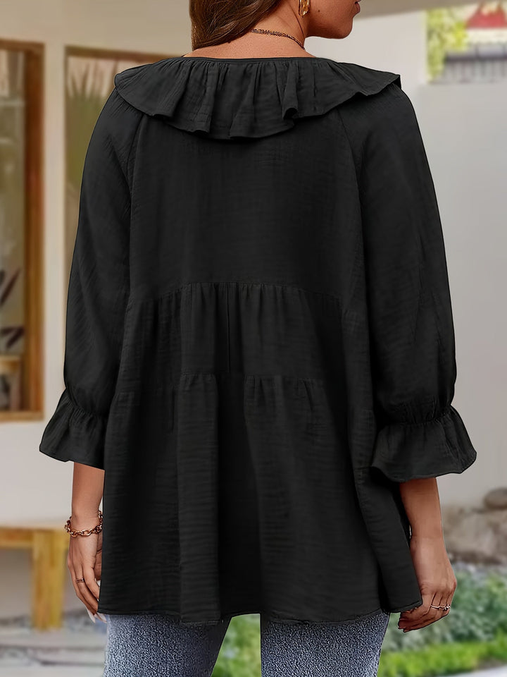 Garbine - Blusa Elegante Con Cuello De Volantes