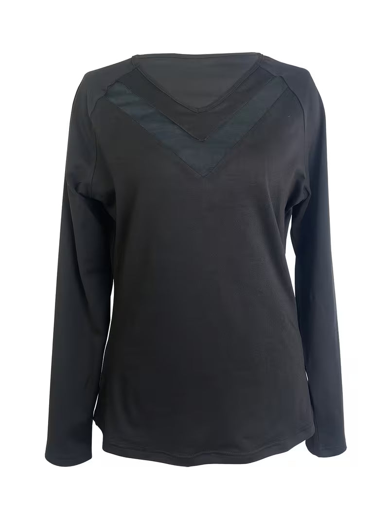Mesha - Camiseta De Manga Larga Con Inserción De Malla Y Cuello en V