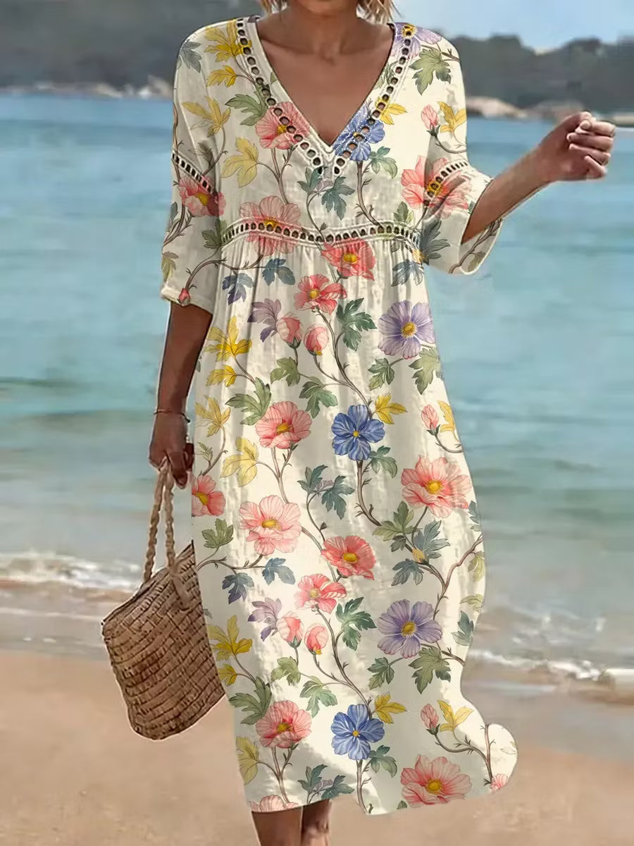 Nona - Vestido De Algodón Y Lino Con Estampado Floral