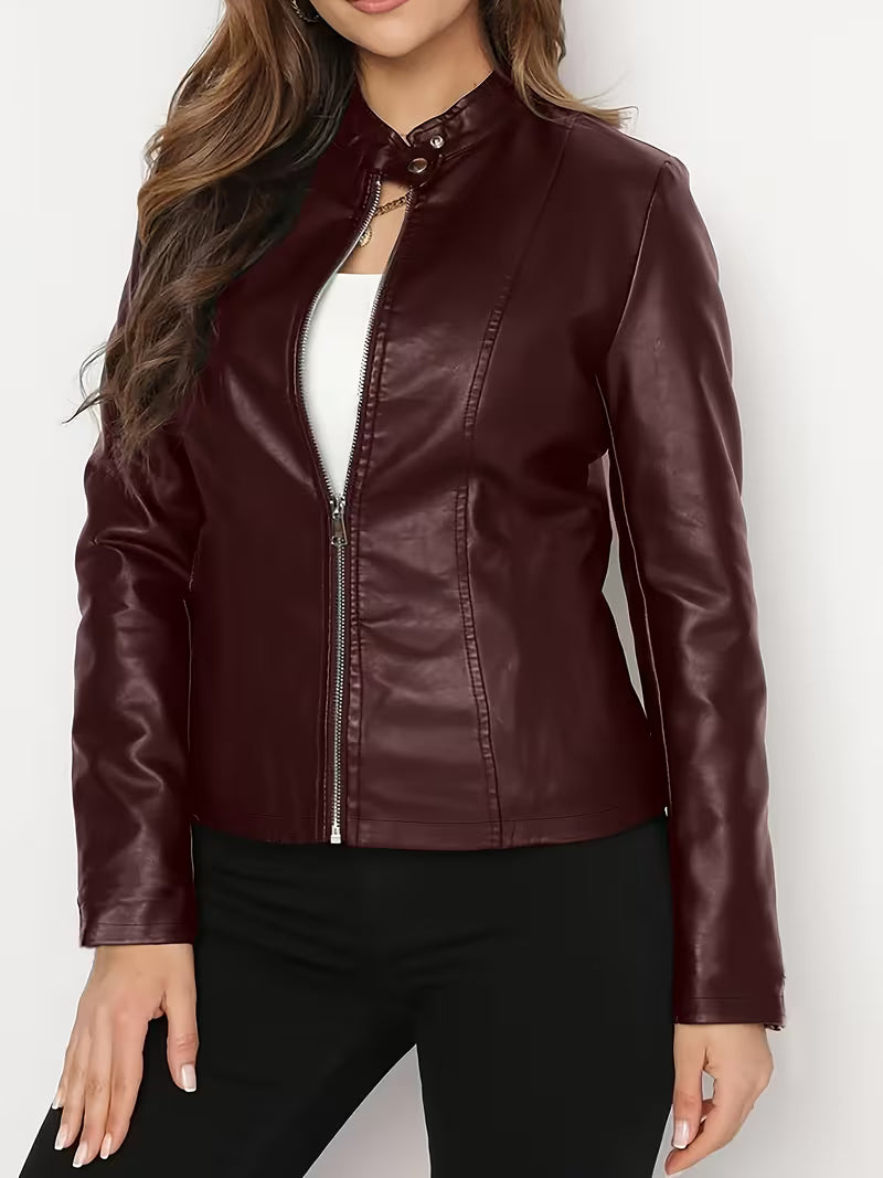 Siliena - Elegante Chaqueta De Imitación De Piel Con Cremallera