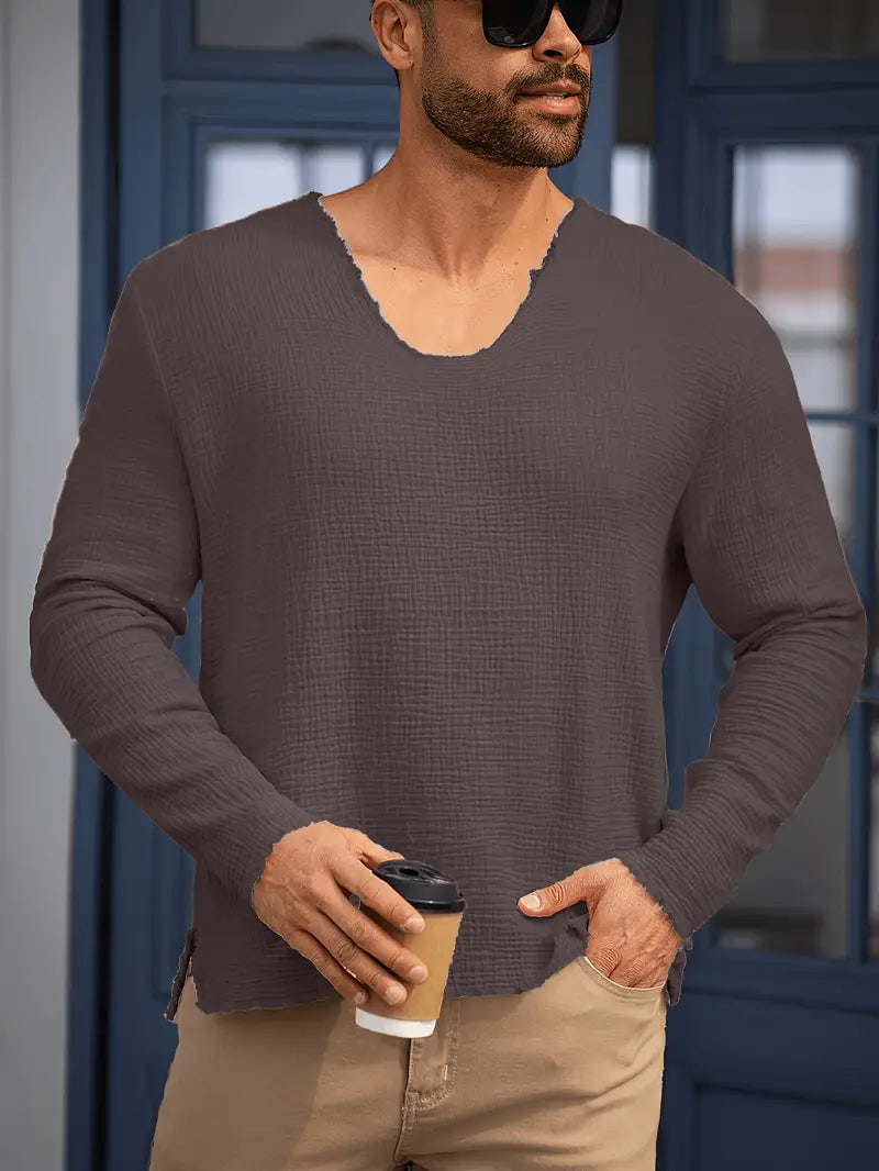 Demetrio - Camisa Informal y Cómoda De Manga Larga Con Cuello en V