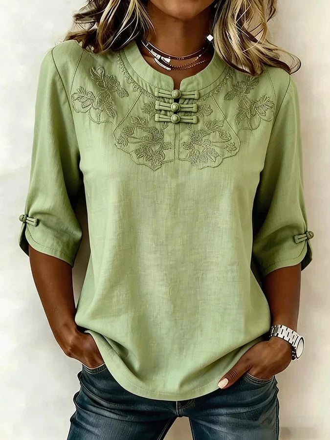 Nozilia - Top De Algodón y Lino Con Estampado Floral