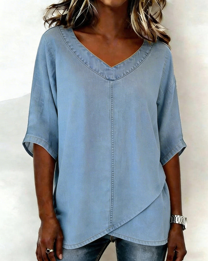 Laritza - Top Informal De Denim Con Cuello en V