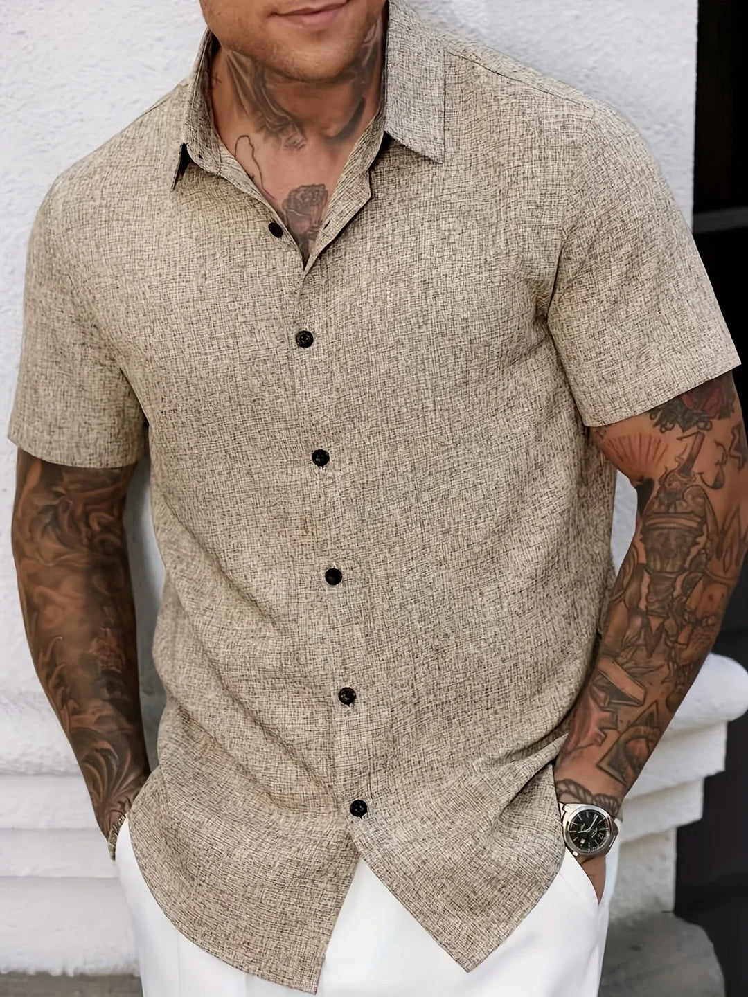 Dwight - Camisa De Manga Corta Ligera De Mezcla De Lino