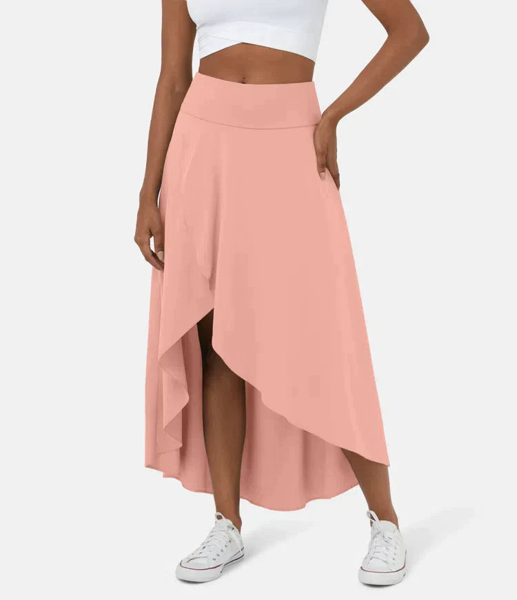 Keisha - Falda Midi Informal Con Cintura Alta Y Falda Con Volante Profundo