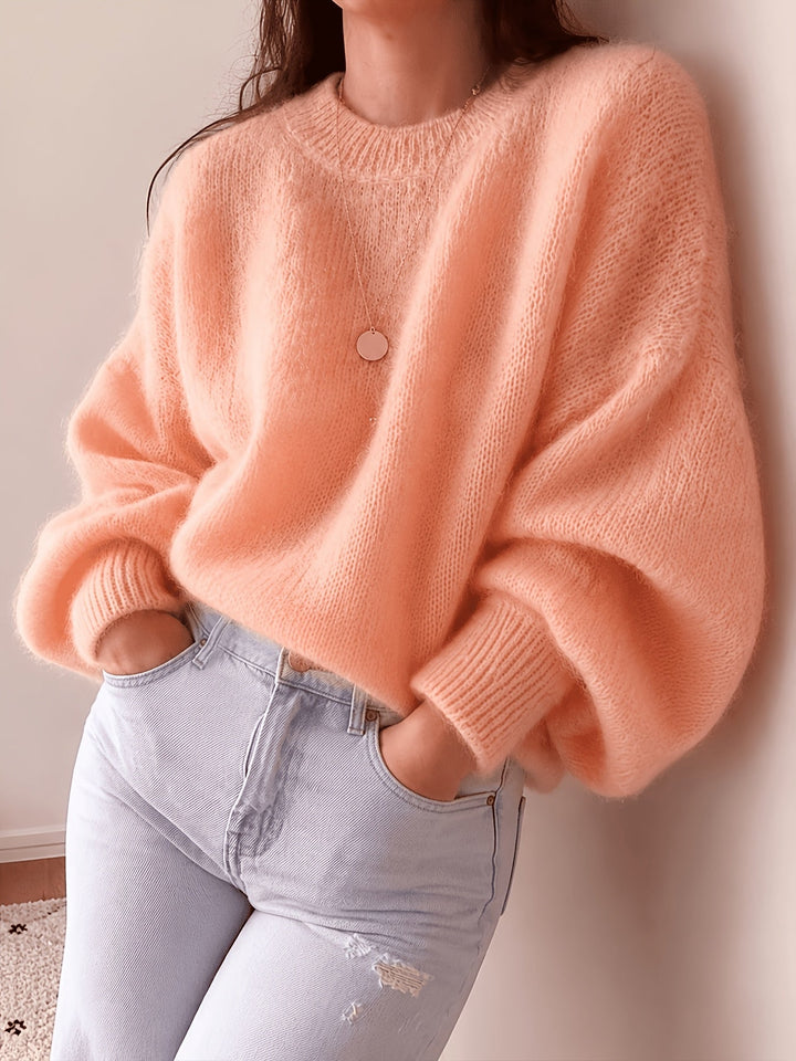 Margaretha - Jersey de Punto con Cuello Redondo y Mangas Abullonadas