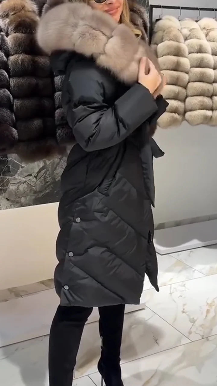 Nastasya - Abrigo Informal De Algodón Con Cuello De Piel