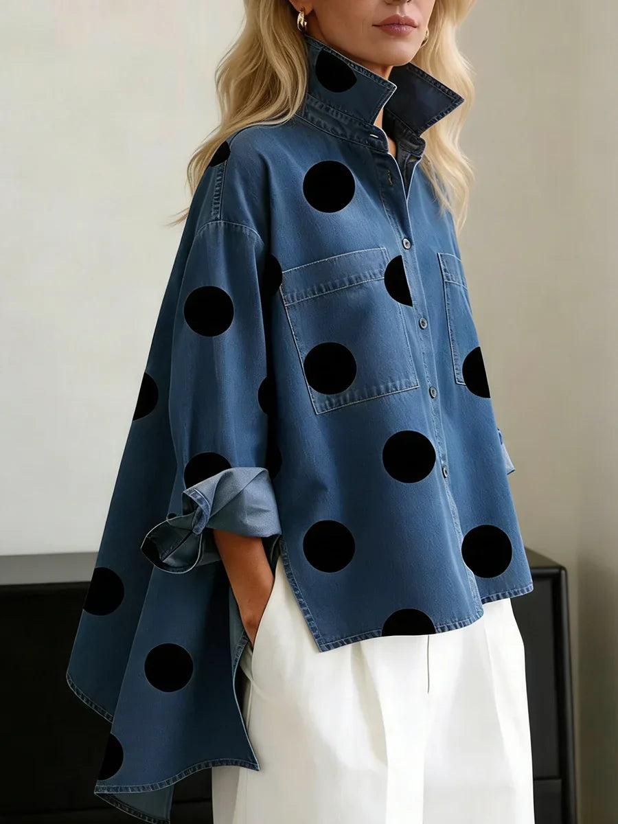 Ranulya - Top Elegante Con Estampado Artístico de Lunares