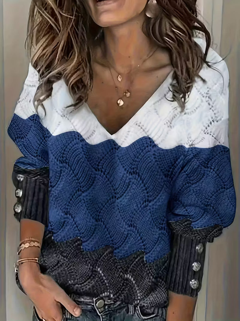 Sinara - Elegante Jersey De Cuello En V Y Manga Larga