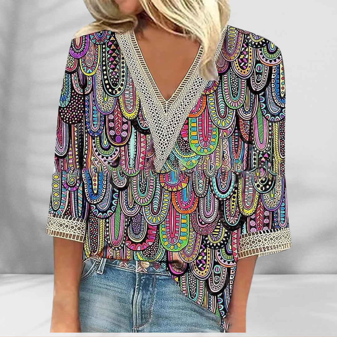Maricela - Blusa Boho Con Estampado Floral Y Mangas Largas