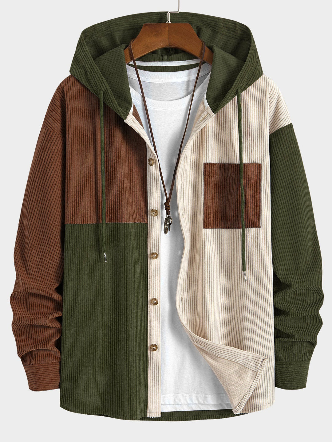 Elonzo - Camisa Con Capucha De Pana Con Bloques De Color