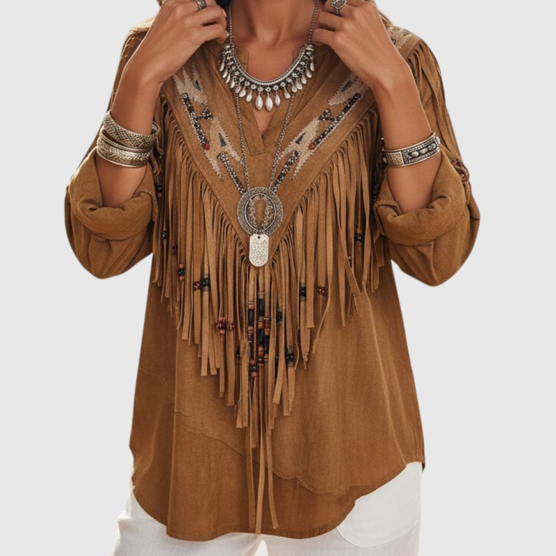Neoma - Blusa Vintage con Estampado Etnico