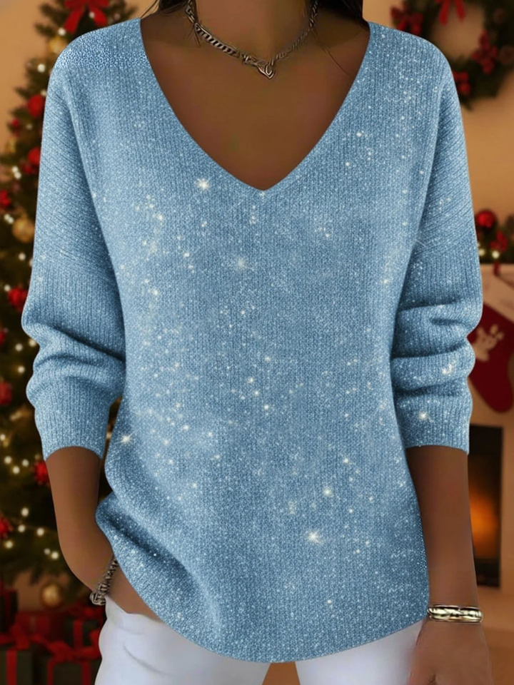 Falyn - Elegante Jersey Brillante Con Cuello En V