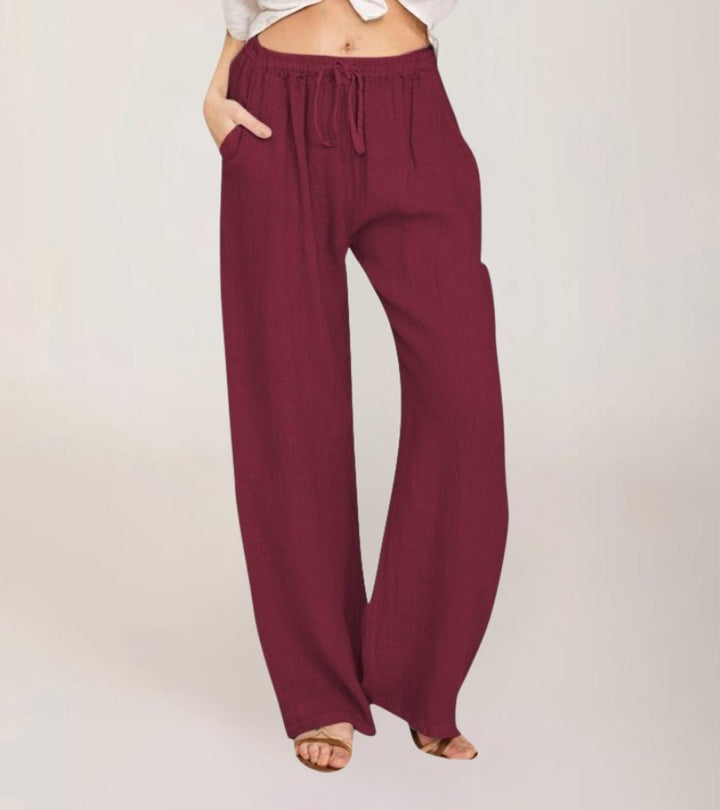 Maialen - Pantalones Anchos De Lino Para Verano