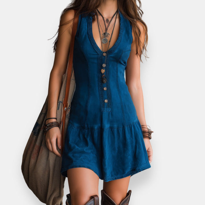 Zynnia - Minivestido Bohemio Con Botones
