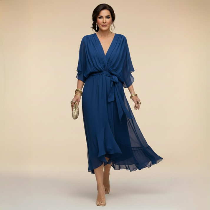 Harshani - Vestido de Gasa Con Cuello en V