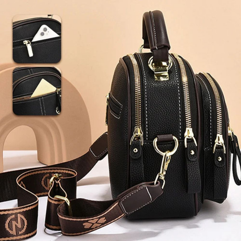 Janette - Bolso Bandolera de piel con Múltiples Compartimentos