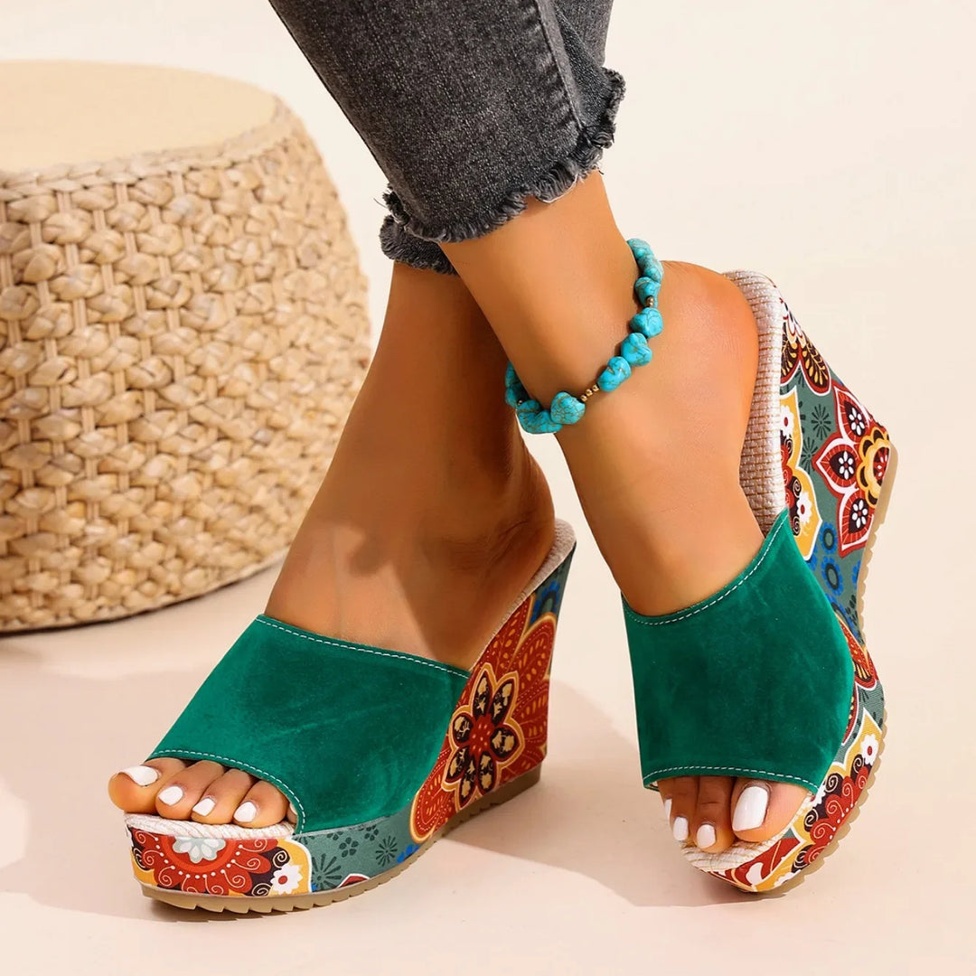 Laerke - Sandalias Con Cuña y Estampado Floral
