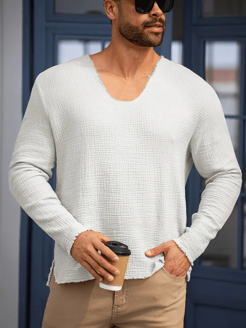 Demetrio - Camisa Informal y Cómoda De Manga Larga Con Cuello en V