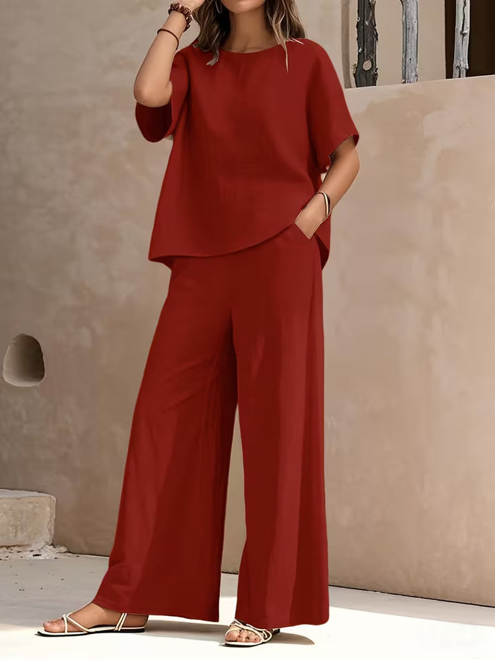 Josy - Conjunto de Camiseta de Manga Corta y Pantalón de Pierna Ancha