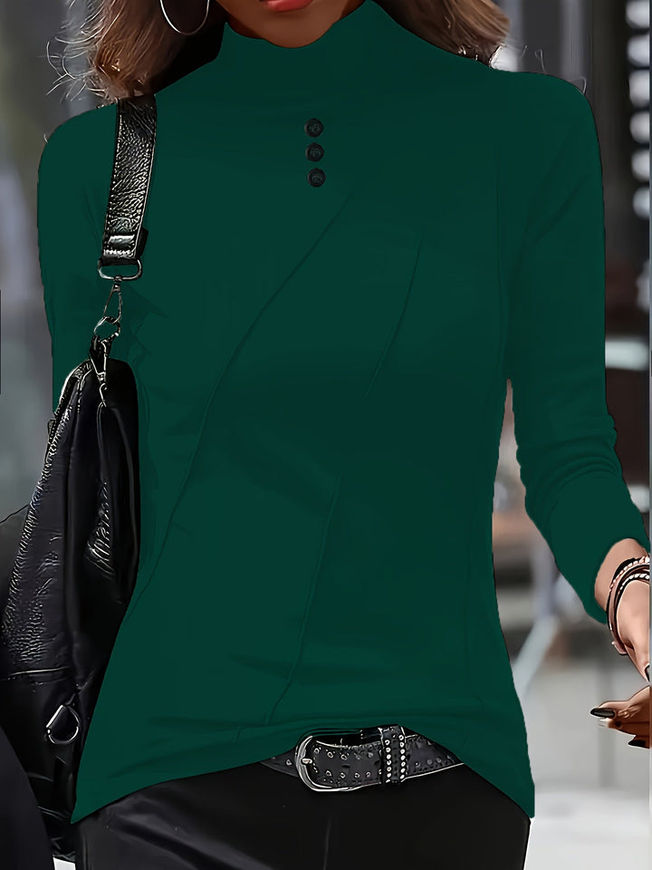 Aizhana - Camisa Elegante De Cuello Alto Y Manga Larga