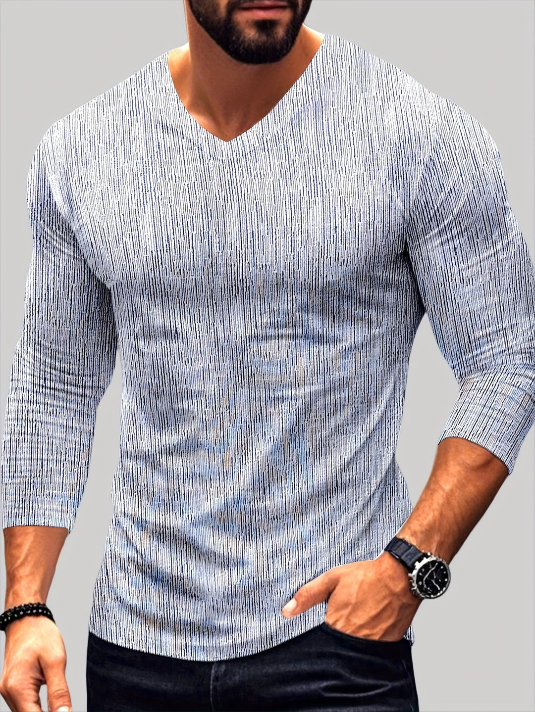 Usher - Camiseta Ajustada De Manga Larga Y Cuello En V
