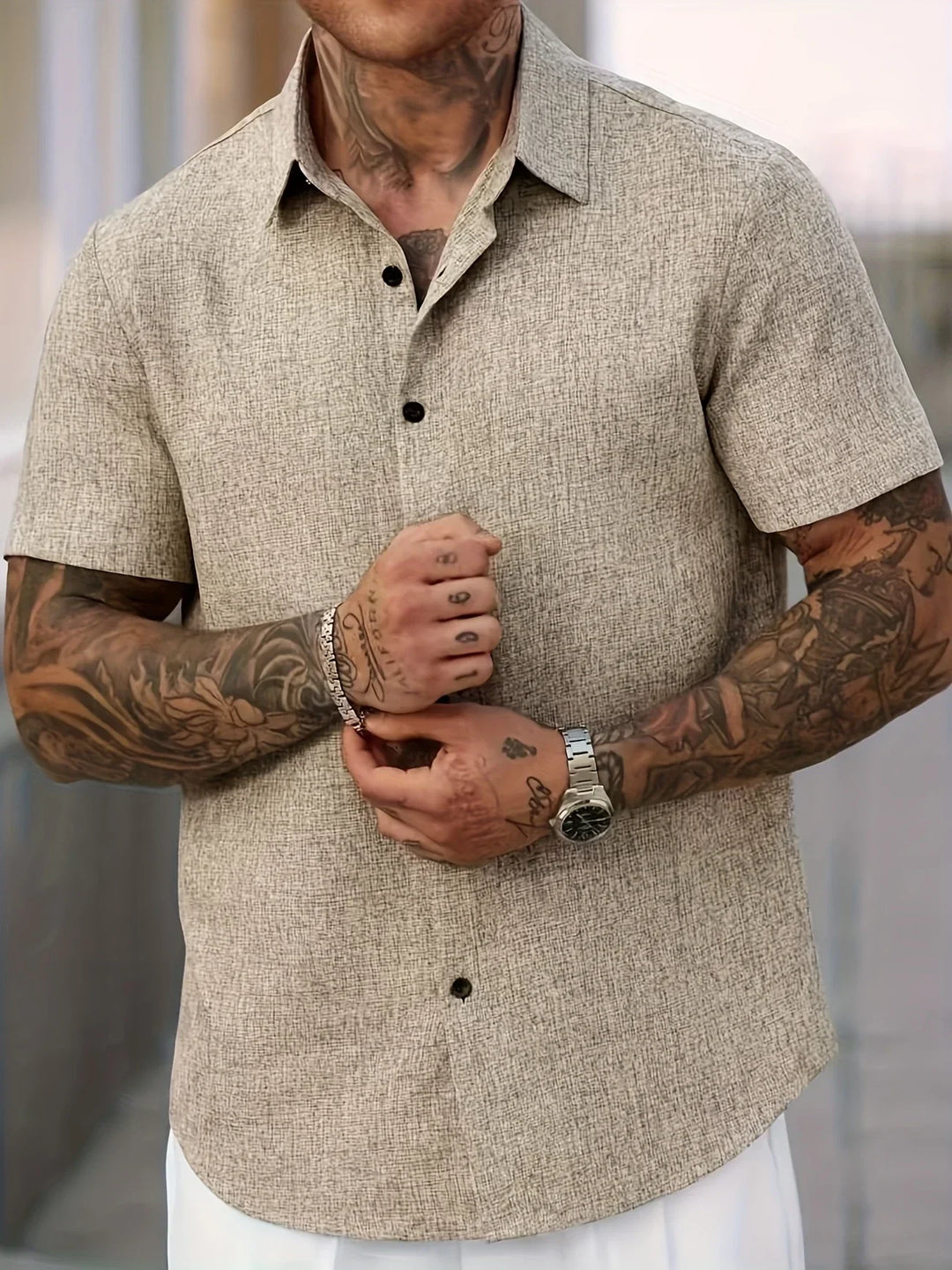 Dwight - Camisa De Manga Corta Ligera De Mezcla De Lino