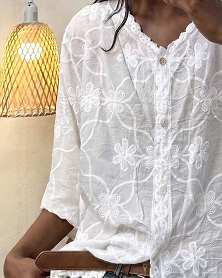 Guinwa - Blusa De Encaje Con Mangas Tres Cuartos