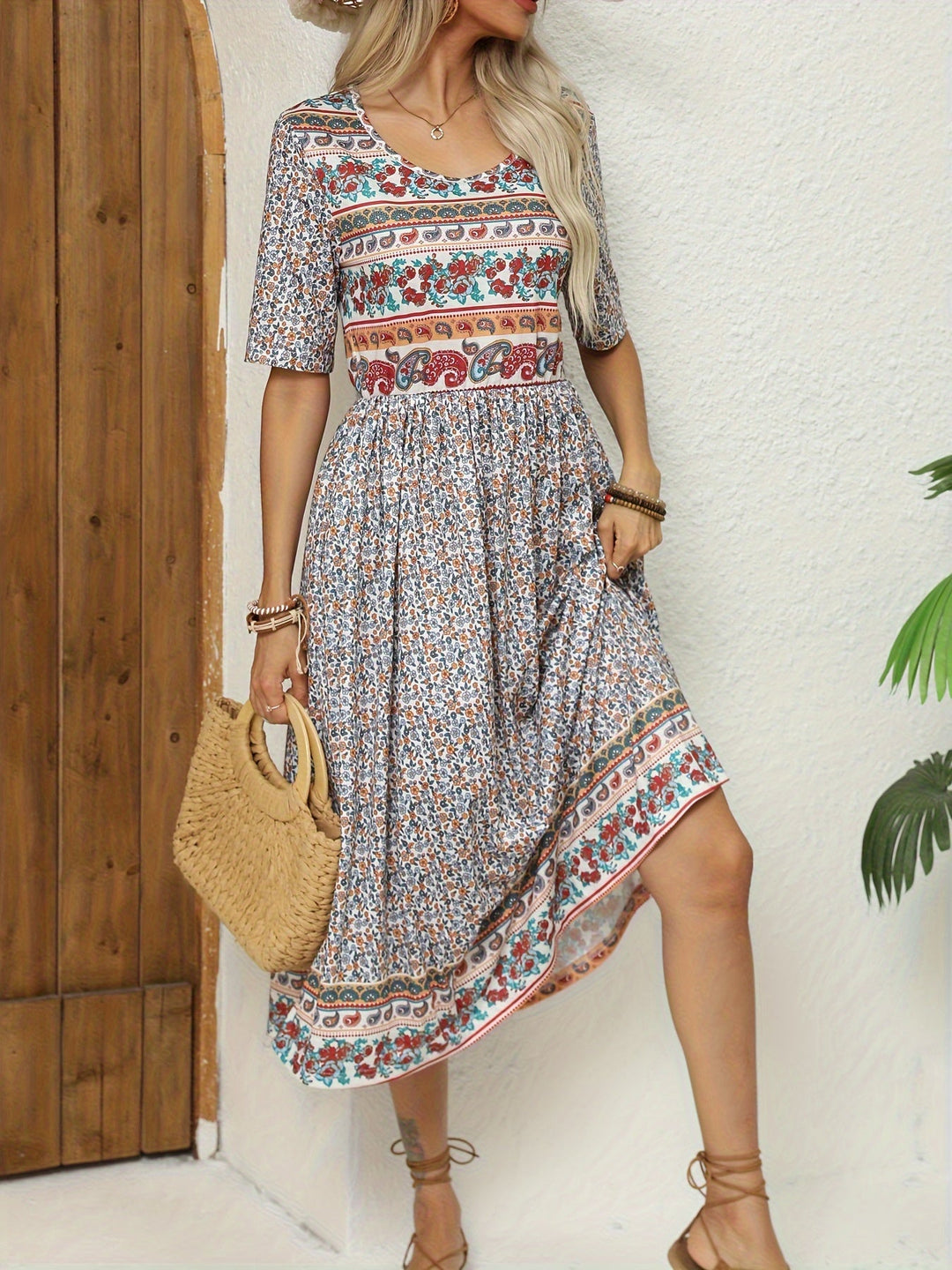 Jeeni - Vestido De Manga Corta Con Estampado Floral