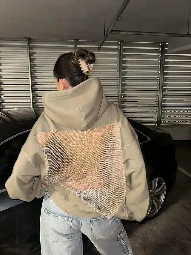 Yasmina - Sudadera Con Capucha Sin Espalda y Malla Brillante