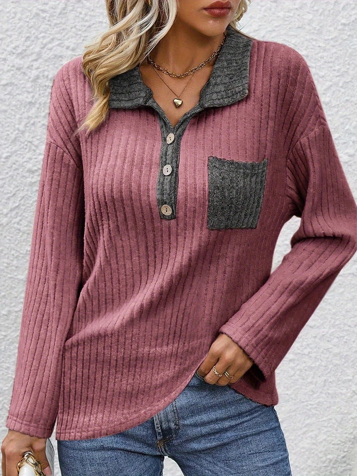 Yanna - Top de Moda con Cuello de Polo y Rayas