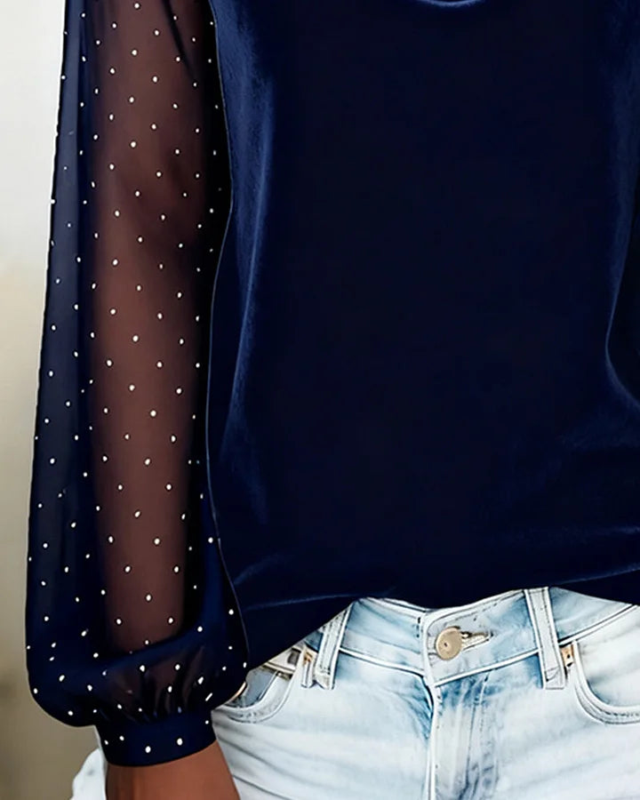 Meital - Top De Manga Larga Con Cuello Abatible y Paneles