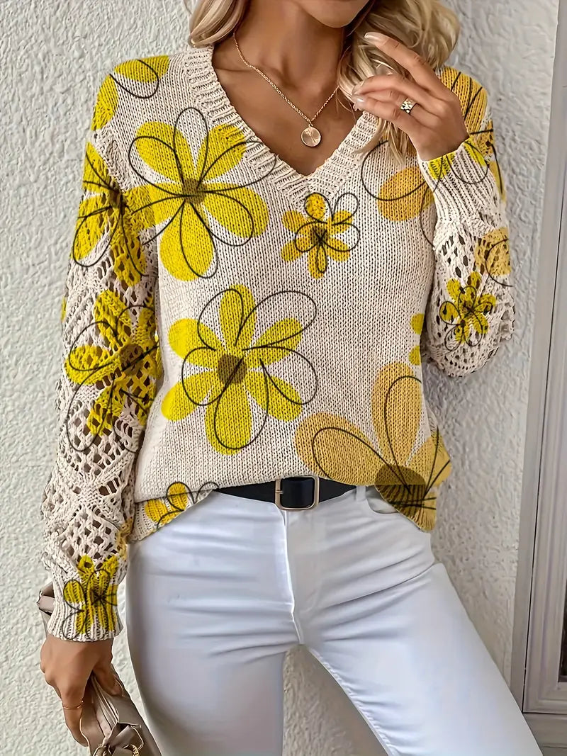 Marzena - Elegante Jersey De Manga Larga Con Estampado Floral