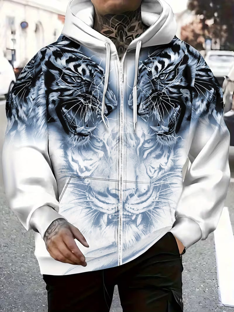 Luciano - Sudadera Con Capucha y Estampado De Tigre Con Cremallera