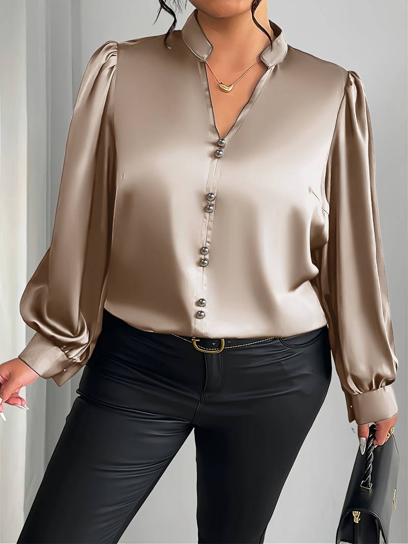 Elisheva - Elegante Camisa Con Mangas Abullonadas y Cuello en V